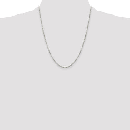 22 Inch Sterling Silver 2.2mm Diamond-Cut Cable Chain W/4In Ext.