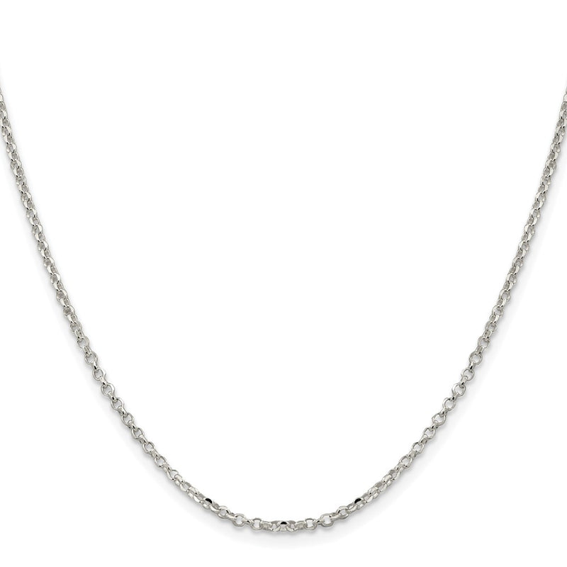 Sterling Silver Rhodium Plated 2.2mm Diamond-Cut w/2in Ext. Rolo Cable Chain