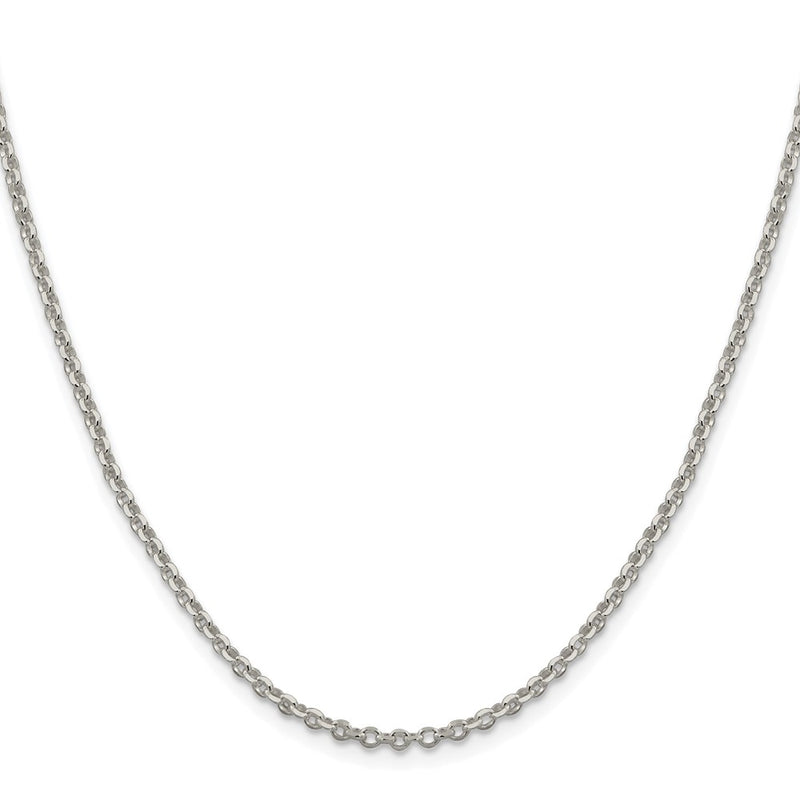 Sterling Silver Rhodium Plated 2.6mm Diamond-Cut w/2in Ext. Rolo Cable Chain