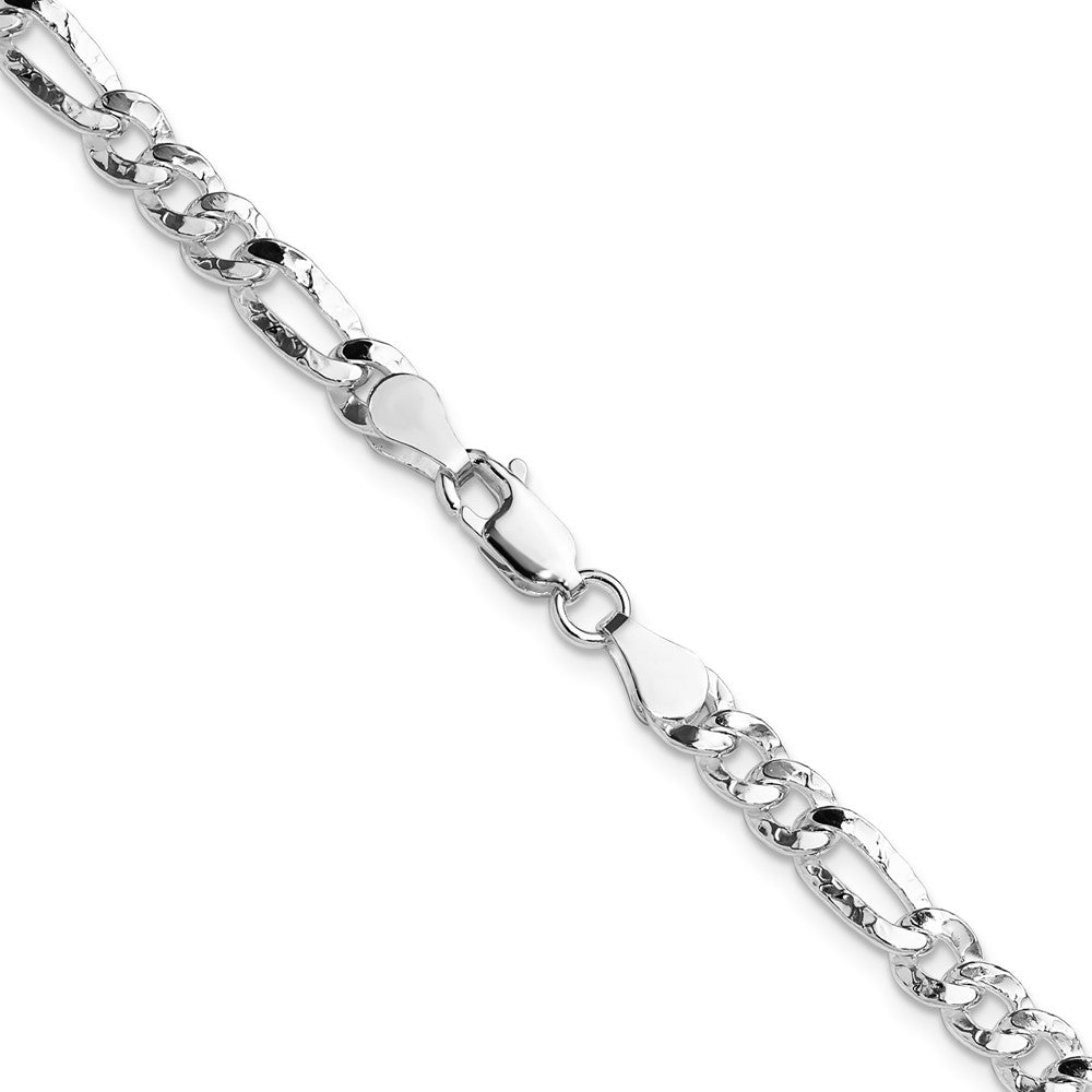 Sterling Silver 4.75mm Hammered Figaro Chain Necklace