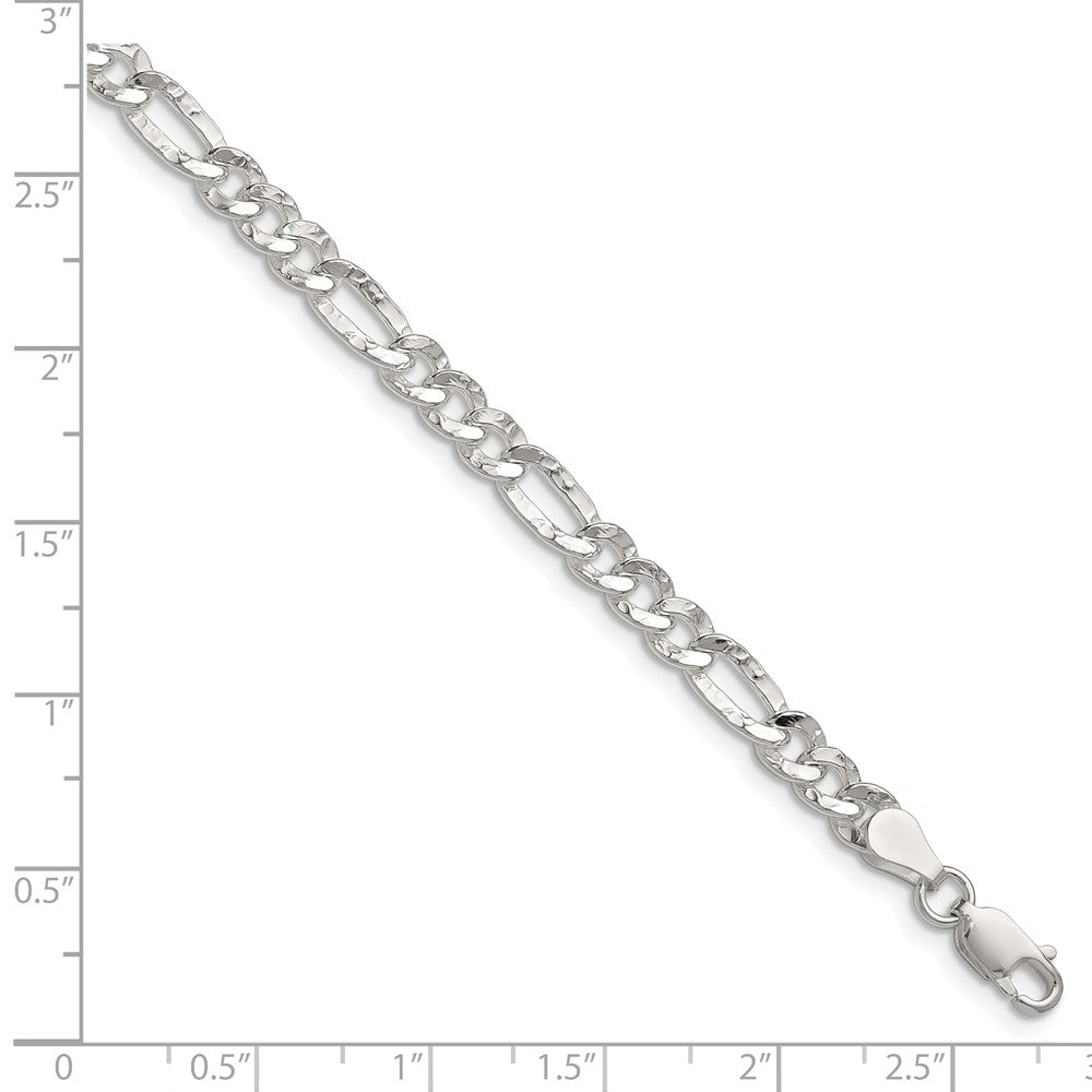 Sterling Silver 4.75mm Hammered Figaro Chain Bracelet