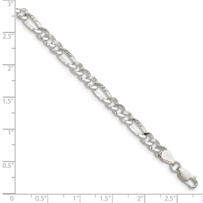 Sterling Silver 4.75mm Hammered Figaro Chain Bracelet