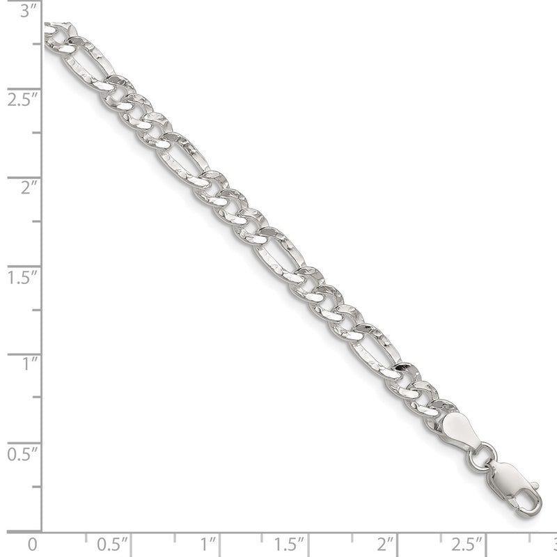 Sterling Silver 4.75mm Hammered Figaro Chain Bracelet
