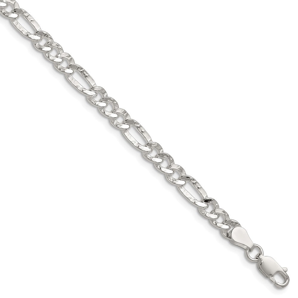 Sterling Silver 4.75mm Hammered Figaro Chain Bracelet