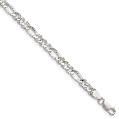 Sterling Silver 4.75mm Hammered Figaro Chain Bracelet