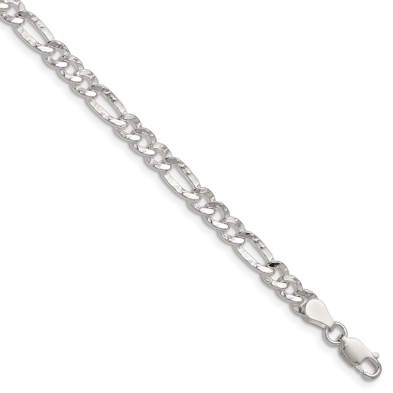 Sterling Silver 4.75mm Hammered Figaro Chain Bracelet