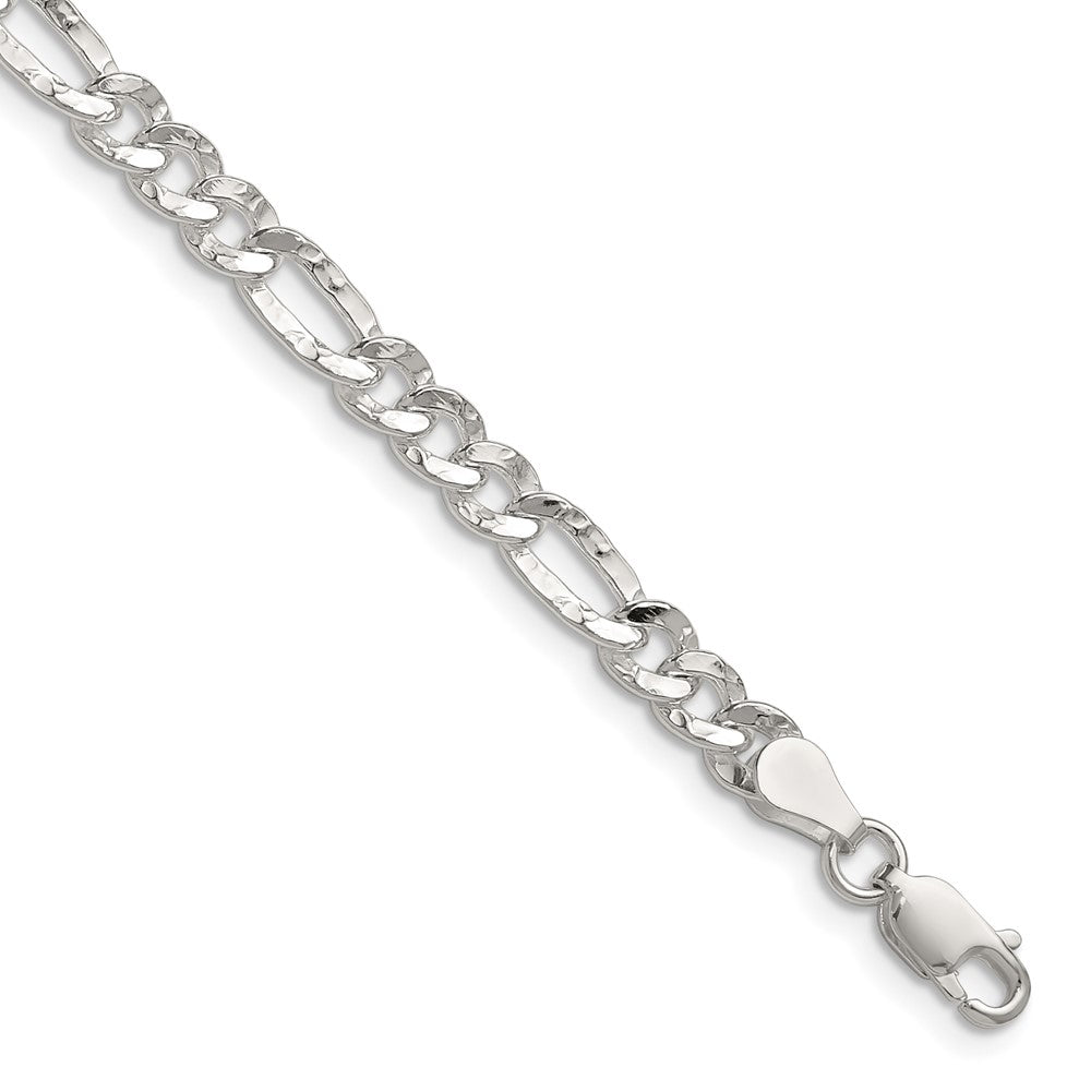 Sterling Silver 4.75mm Hammered Figaro Chain Necklace