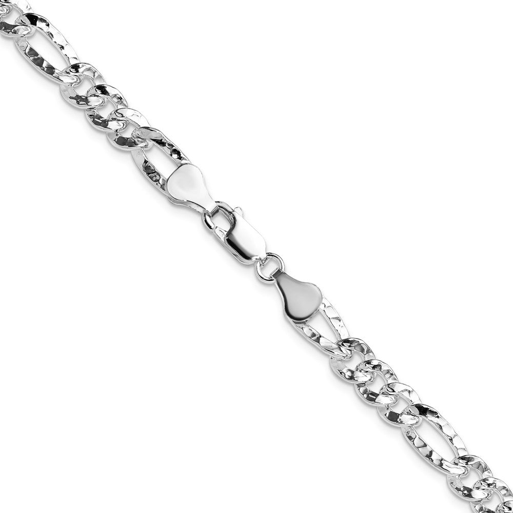 Sterling Silver 6.3mm Hammered Figaro Chain Necklace
