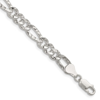 Sterling Silver 6.3mm Hammered Figaro Chain Necklace