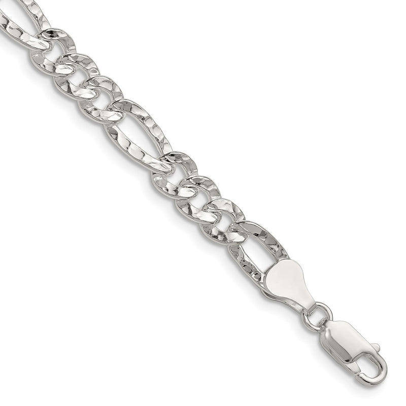 Sterling Silver 6.3mm Hammered Figaro Chain Necklace