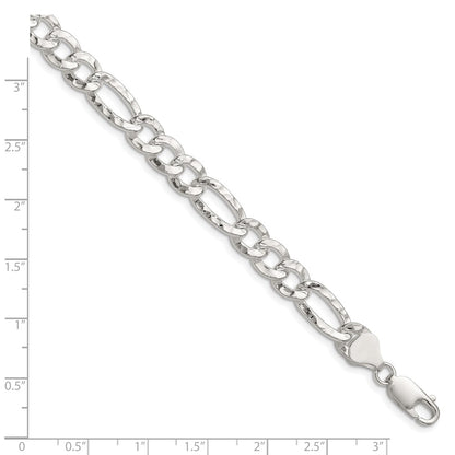 Sterling Silver 7.6mm Hammered Figaro Chain Bracelet