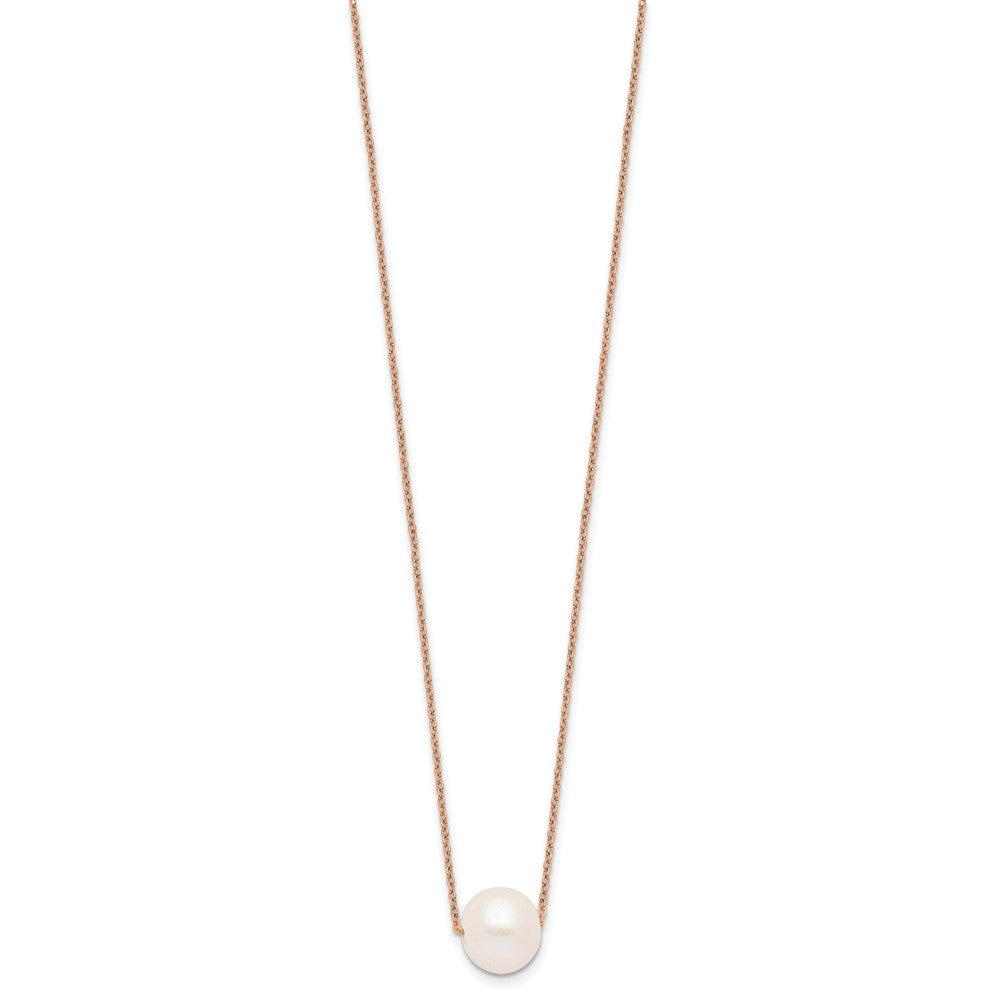 Ss/Gold Plated Sterling Silver Rose-Tone 10-11mm White Near Round Fwc Pearl Necklace