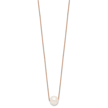 Ss/Gold Plated Sterling Silver Rose-Tone 10-11mm White Near Round Fwc Pearl Necklace
