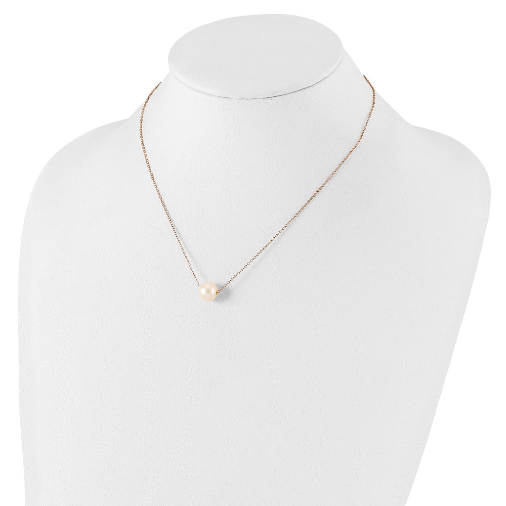 Ss/Gold Plated Sterling Silver Rose-Tone 10-11mm White Near Round Fwc Pearl Necklace