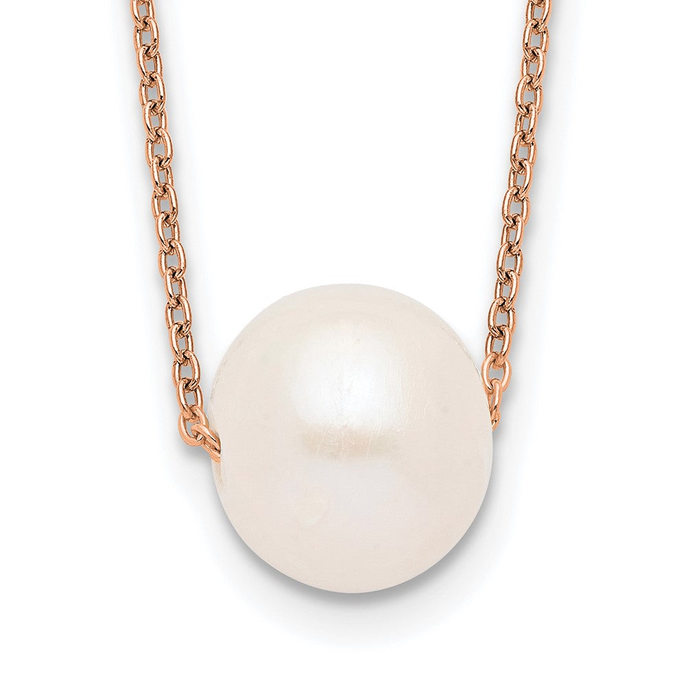 Ss/Gold Plated Sterling Silver Rose-Tone 10-11mm White Near Round Fwc Pearl Necklace