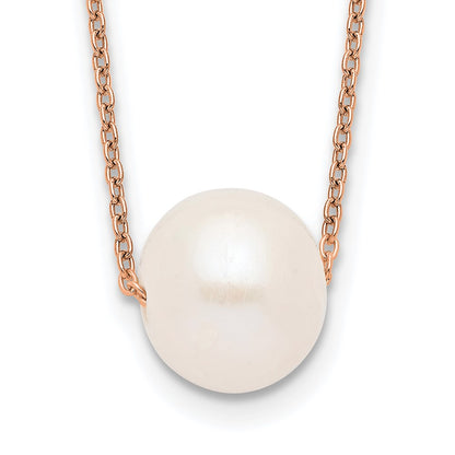 Ss/Gold Plated Sterling Silver Rose-Tone 10-11mm White Near Round Fwc Pearl Necklace