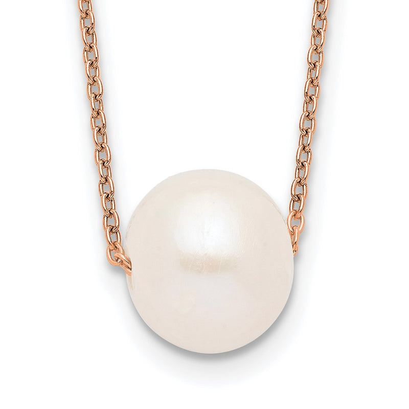 Ss/Gold Plated Sterling Silver Rose-Tone 10-11mm White Near Round Fwc Pearl Necklace