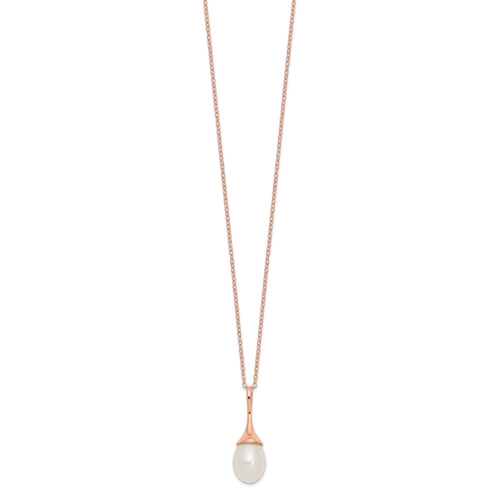 Ss/Gold Plated Sterling Silver Rose-Tone 11X8mm White Fwc Pearl Necklace
