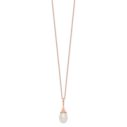 Ss/Gold Plated Sterling Silver Rose-Tone 11X8mm White Fwc Pearl Necklace