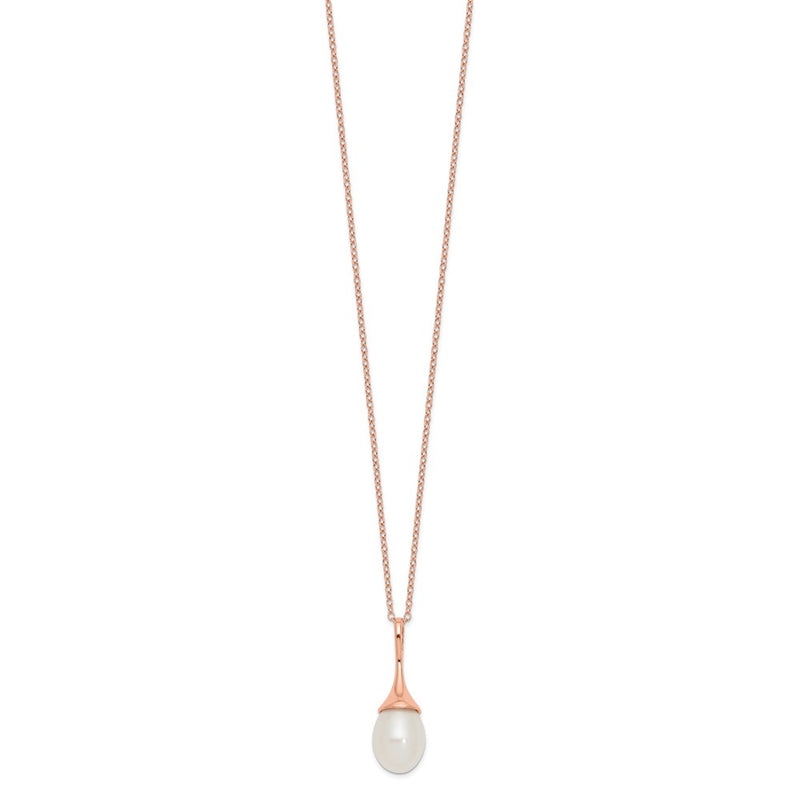 Ss/Gold Plated Sterling Silver Rose-Tone 11X8mm White Fwc Pearl Necklace