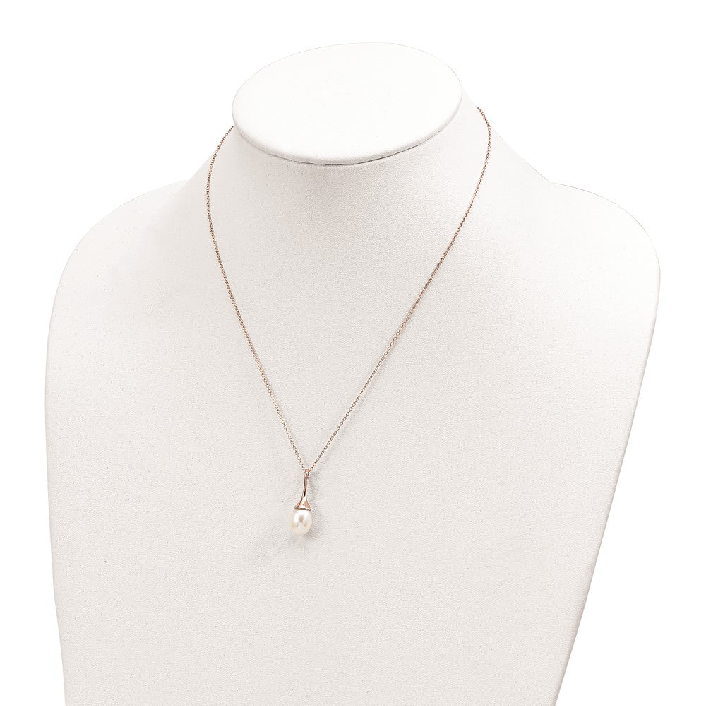 Ss/Gold Plated Sterling Silver Rose-Tone 11X8mm White Fwc Pearl Necklace
