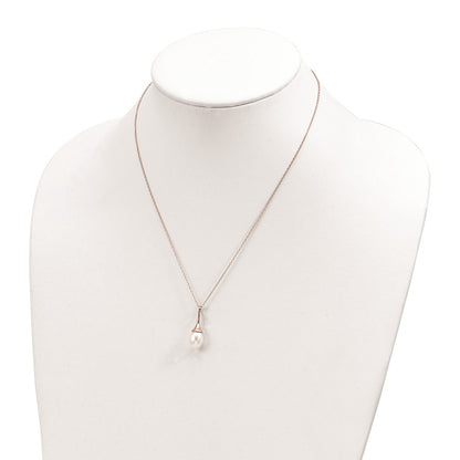 Ss/Gold Plated Sterling Silver Rose-Tone 11X8mm White Fwc Pearl Necklace