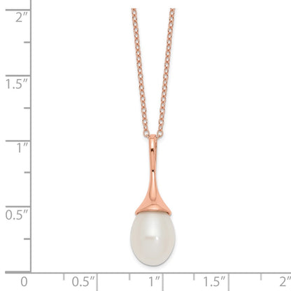 Ss/Gold Plated Sterling Silver Rose-Tone 11X8mm White Fwc Pearl Necklace