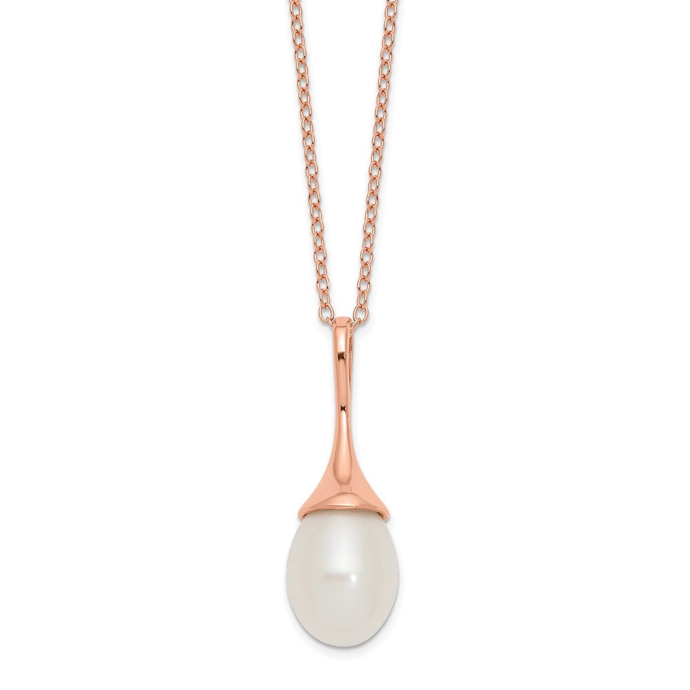 Ss/Gold Plated Sterling Silver Rose-Tone 11X8mm White Fwc Pearl Necklace