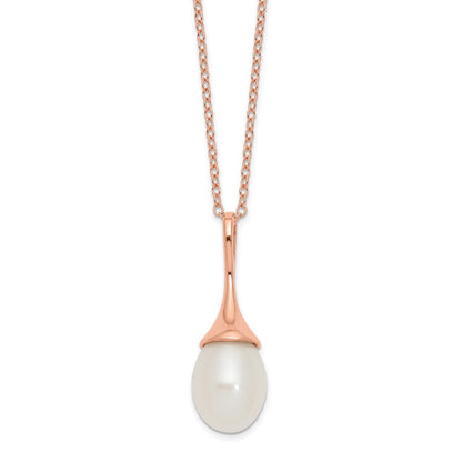 Ss/Gold Plated Sterling Silver Rose-Tone 11X8mm White Fwc Pearl Necklace