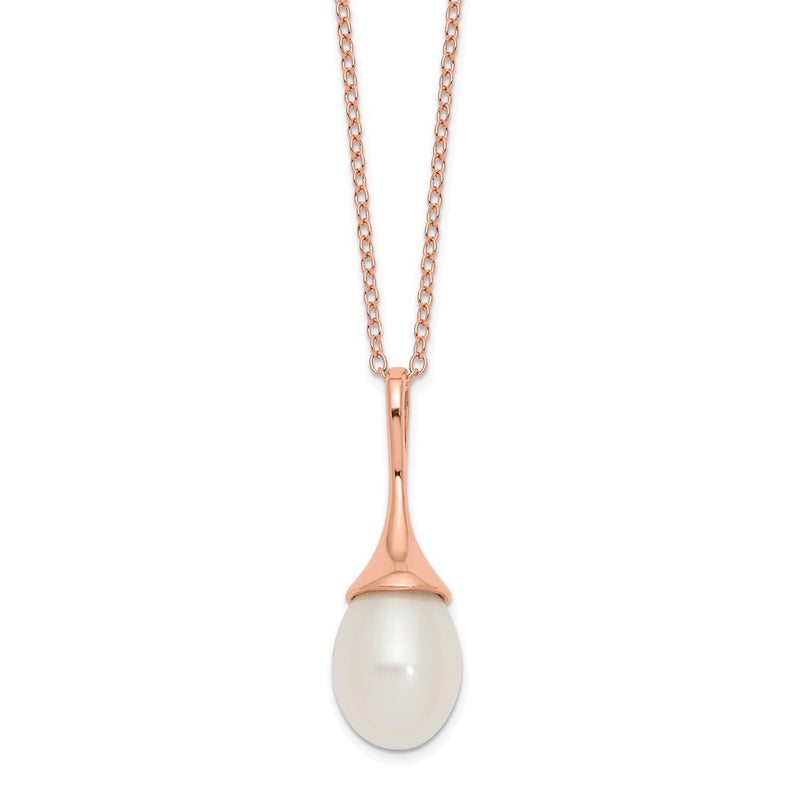 Ss/Gold Plated Sterling Silver Rose-Tone 11X8mm White Fwc Pearl Necklace