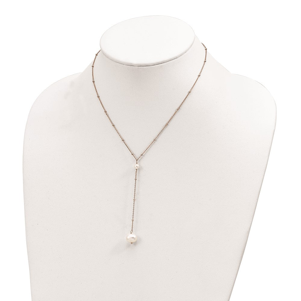 Sterling Silver Rose-Tone Freshwater Cult Pearl W/2 In Ext. Drop Necklace