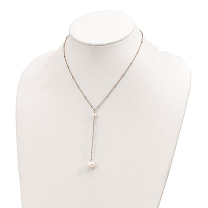 Sterling Silver Rose-Tone Freshwater Cult Pearl W/2 In Ext. Drop Necklace