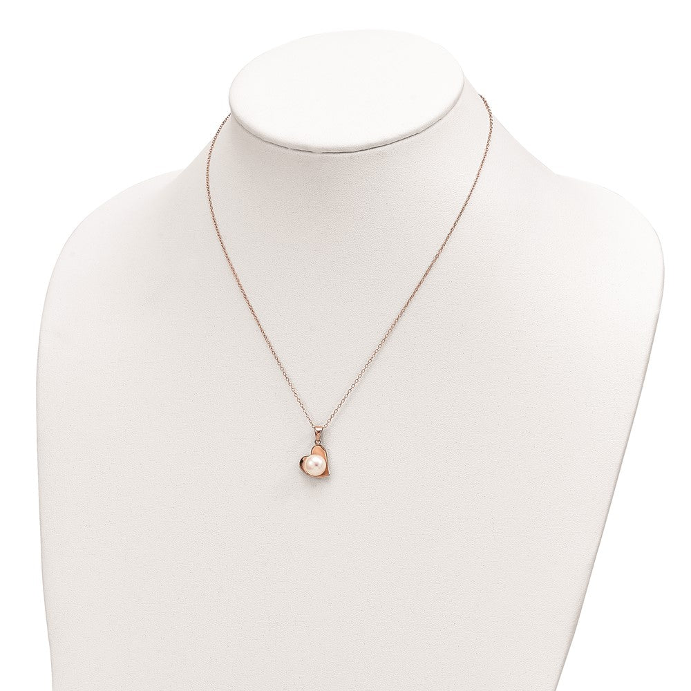 Ss/Gold Plated Sterling Silver Rose-Tone 8mm White Button Fwc Pearl Necklace