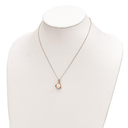 Ss/Gold Plated Sterling Silver Rose-Tone 8mm White Button Fwc Pearl Necklace