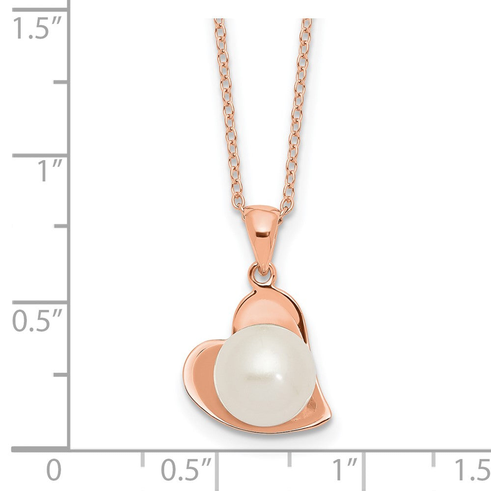 Ss/Gold Plated Sterling Silver Rose-Tone 8mm White Button Fwc Pearl Necklace