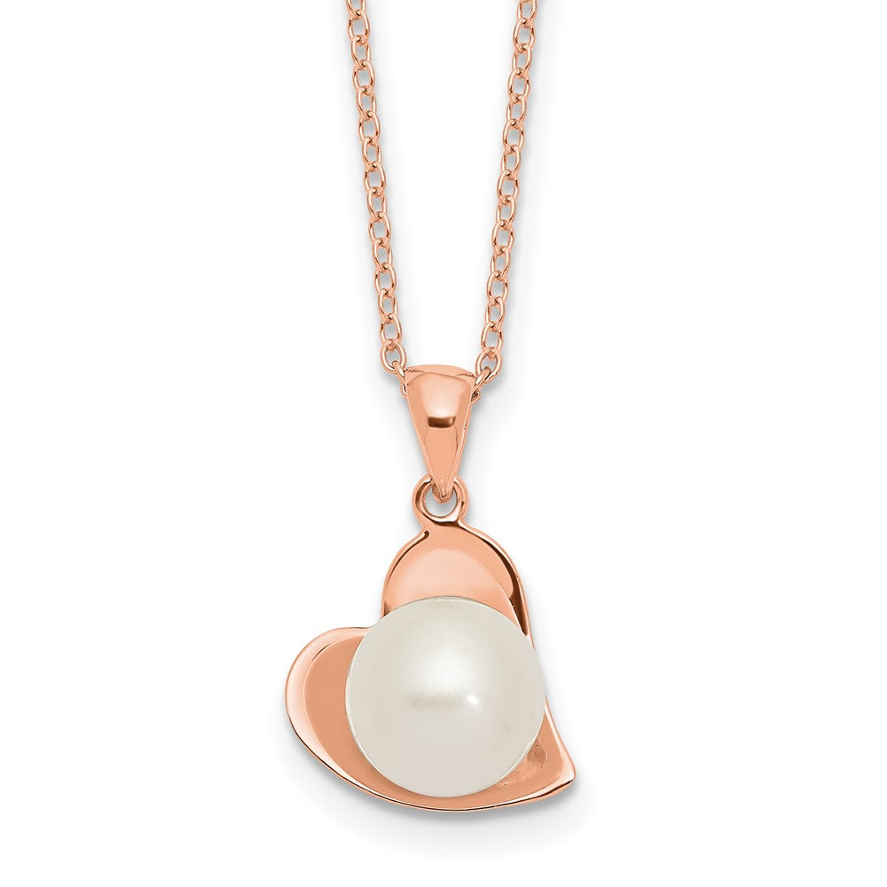 Ss/Gold Plated Sterling Silver Rose-Tone 8mm White Button Fwc Pearl Necklace