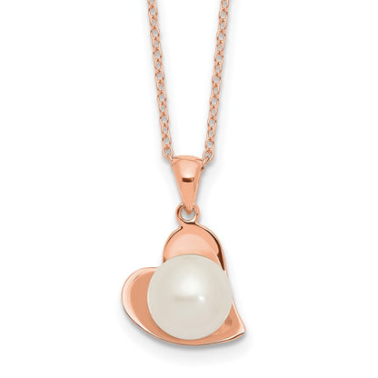 Ss/Gold Plated Sterling Silver Rose-Tone 8mm White Button Fwc Pearl Necklace