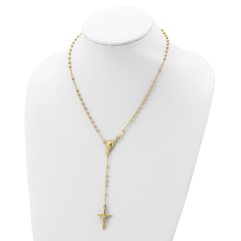 Ss/Gold Plated Sterling Silver Gold-Plated Polished Bead Rosary 18 Inch Necklace