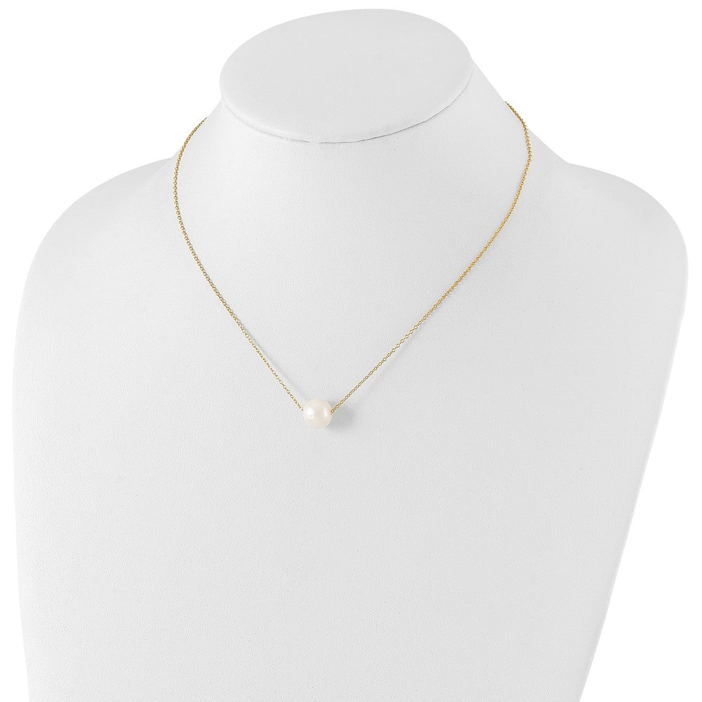 Ss/Gold Plated Sterling Silver Gold-Tone 10-11mm White Near Round Fwc Pearl Necklace