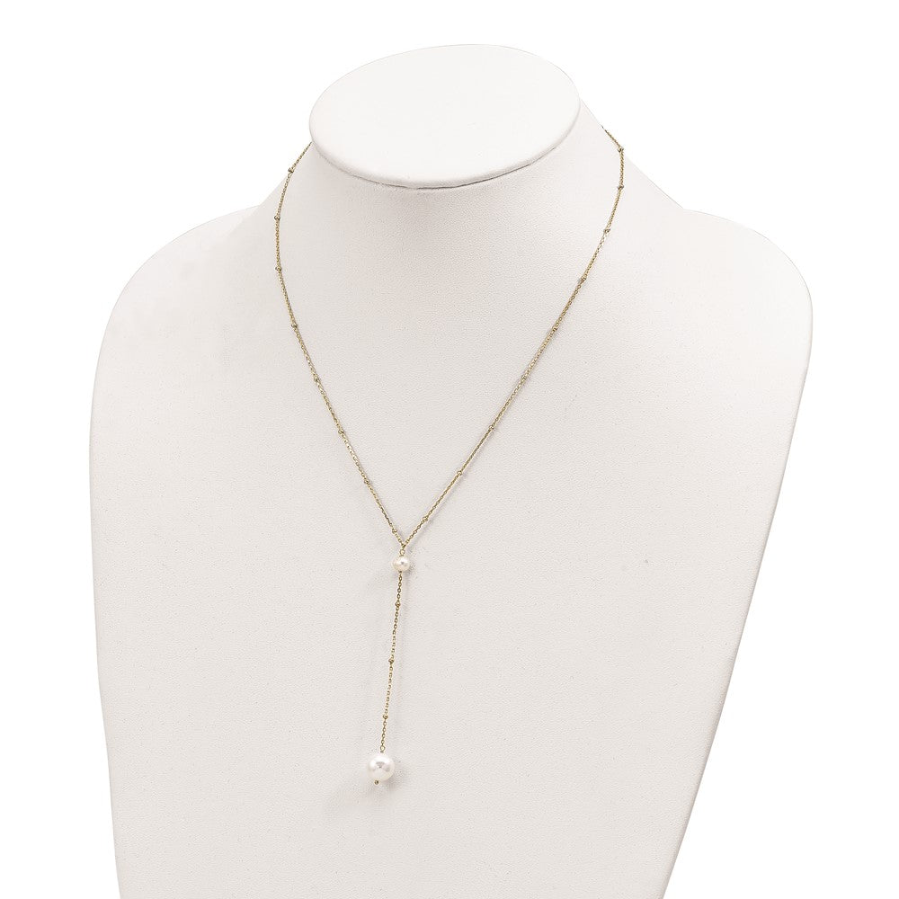Sterling Silver Gold-Tone Semi-Round Fwc Pearl W/2 In Ext. Drop Necklace
