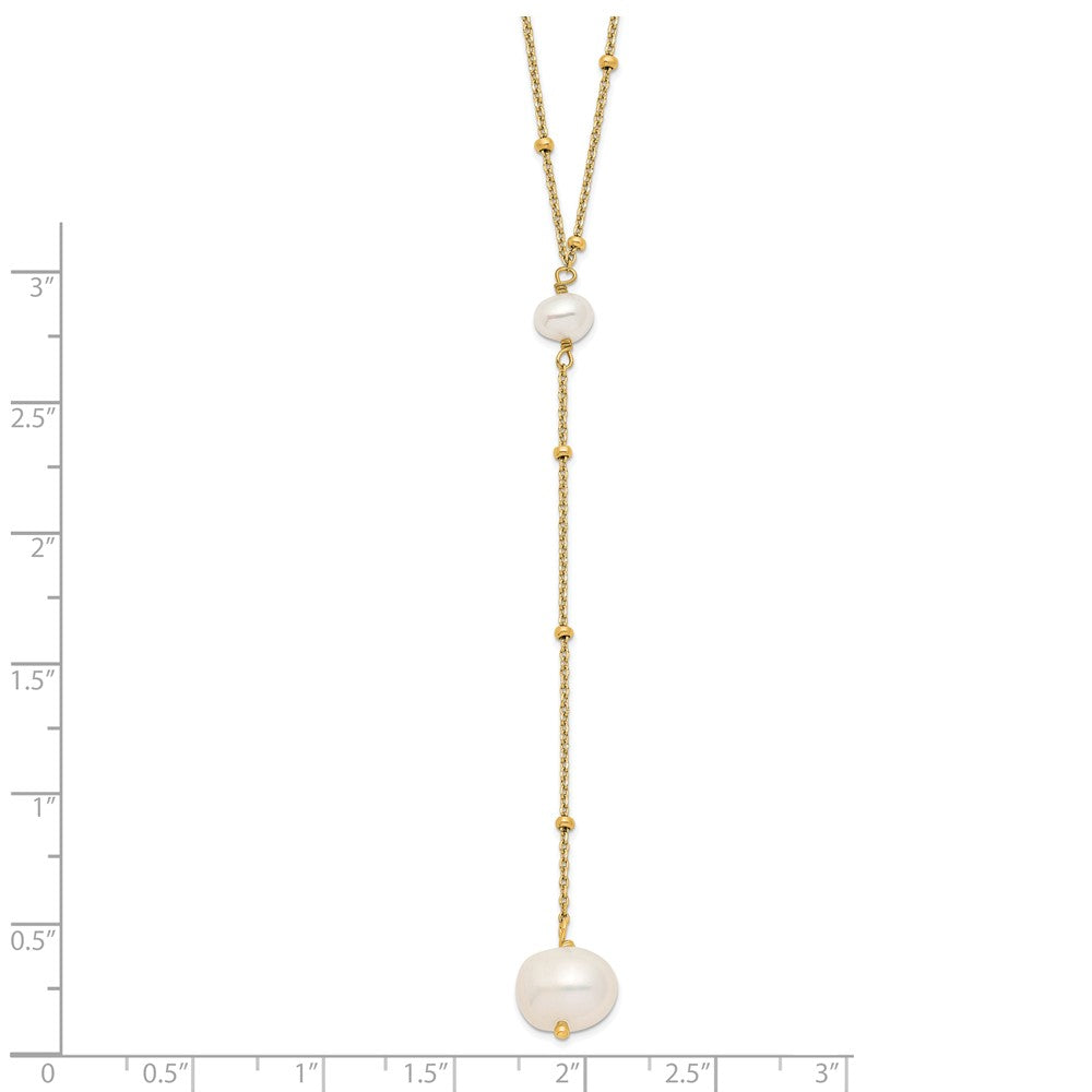 Sterling Silver Gold-Tone Semi-Round Fwc Pearl W/2 In Ext. Drop Necklace