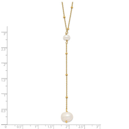 Sterling Silver Gold-Tone Semi-Round Fwc Pearl W/2 In Ext. Drop Necklace