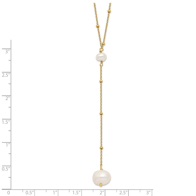 Sterling Silver Gold-Tone Semi-Round Fwc Pearl W/2 In Ext. Drop Necklace