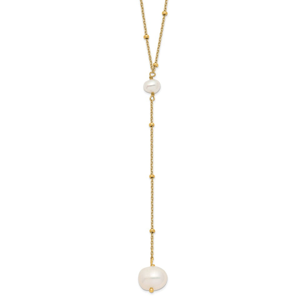 Sterling Silver Gold-Tone Semi-Round Fwc Pearl W/2 In Ext. Drop Necklace