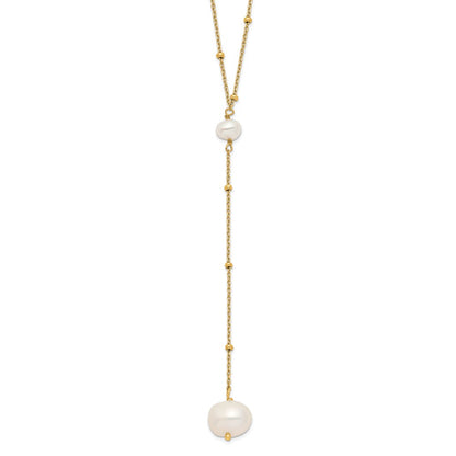 Sterling Silver Gold-Tone Semi-Round Fwc Pearl W/2 In Ext. Drop Necklace
