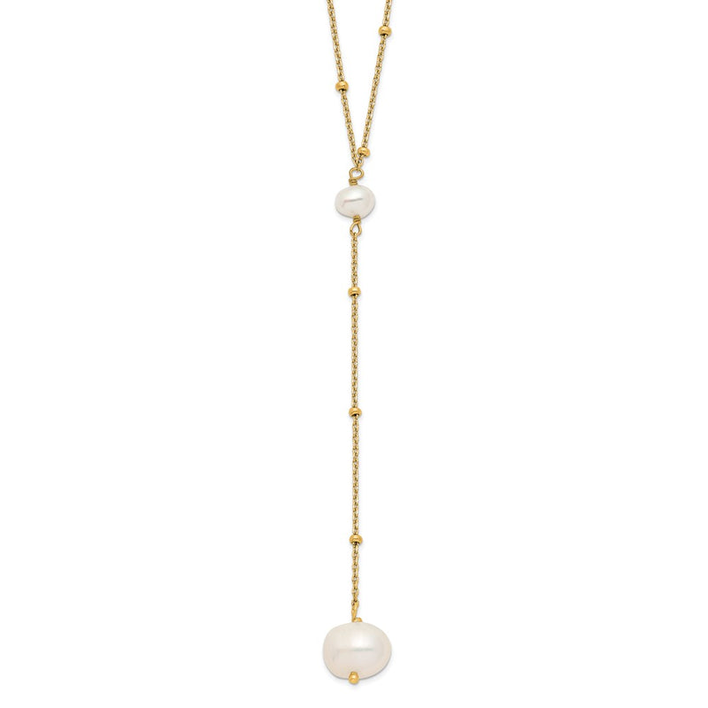 Sterling Silver Gold-Tone Semi-Round Fwc Pearl W/2 In Ext. Drop Necklace