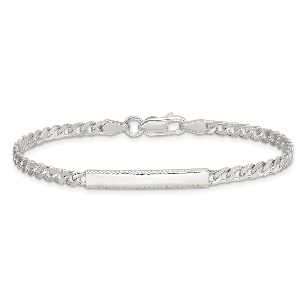 8 Inch Sterling Silver Diamond-Cut Engraveable Curb Link Id Bracelet