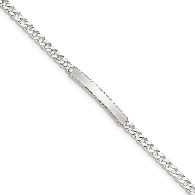 7 Inch Sterling Silver Diamond-Cut Engraveable Curb Link Id Bracelet