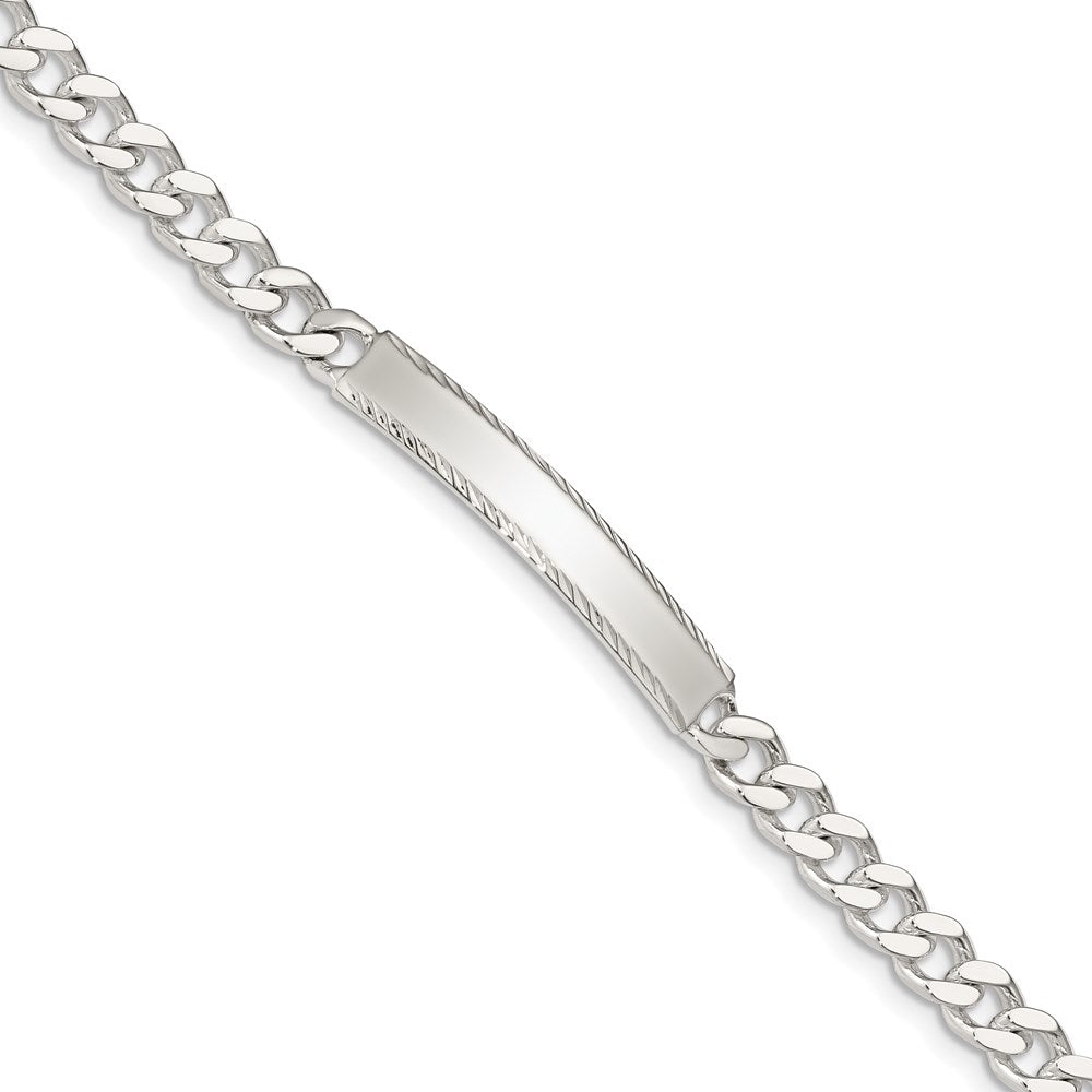 7 Inch Sterling Silver Diamond-Cut Engraveable Curb Link Id Bracelet