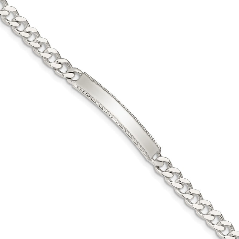 7 Inch Sterling Silver Diamond-Cut Engraveable Curb Link Id Bracelet